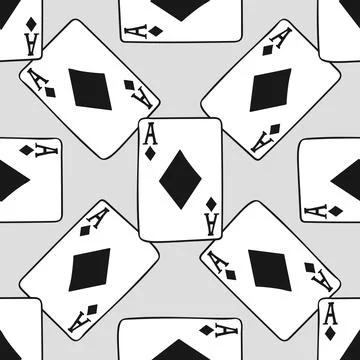 Vector seamless pattern with hand drawn diamonds ace on grey background Stock Illustration