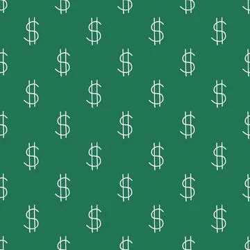 Vector seamless pattern with hand drawn dollar emblem on green background Stock Illustration