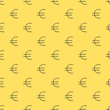 Vector seamless pattern with hand drawn euro emblem on yellow background Stock Illustration