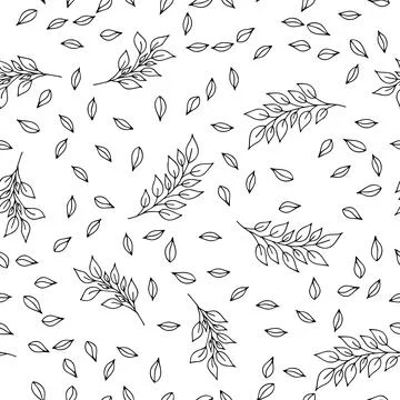Vector seamless pattern with hand drawn branch and leaves on white background Stock Illustration