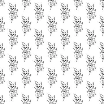 Vector seamless pattern with hand drawn branch on white background Stock Illustration