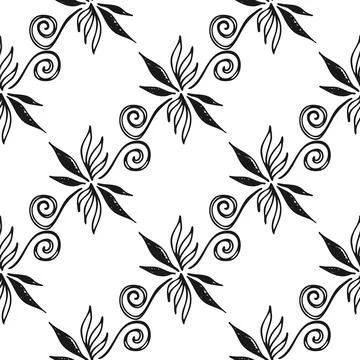 Vector seamless pattern with hand drawn floral oriental abstract elements on  Stock Illustration