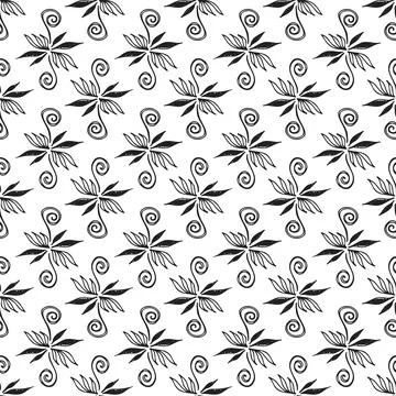 Vector seamless pattern with hand drawn floral oriental abstract elements on  Stock Illustration