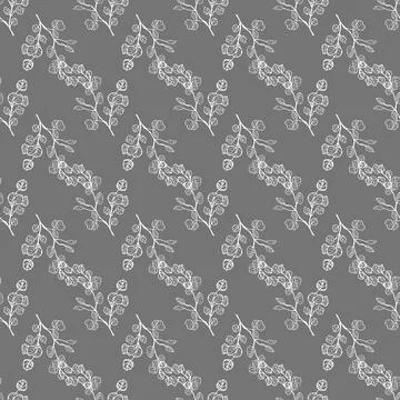 Vector seamless pattern with hand drawn sloppy branch on grey background Stock Illustration