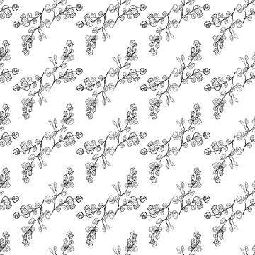 Vector seamless pattern with hand drawn sloppy branch on white background Stock Illustration