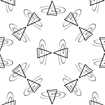 Vector seamless pattern with hand drawn abstract triangle and maelstrom on wh Illustrazione stock
