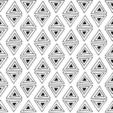 Vector seamless pattern with hand drawn abstract triangle and maelstrom on wh Stock Illustration