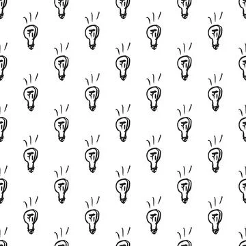 Vector seamless pattern with hand drawn light bulb on white background. Doodl 库存插图