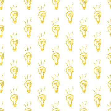 Vector seamless pattern with hand drawn light bulb on white background. Doodl Stock Illustration