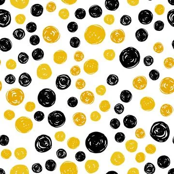 Vector seamless pattern with hand drawn black and yellow abstract circles on  Stock Illustration