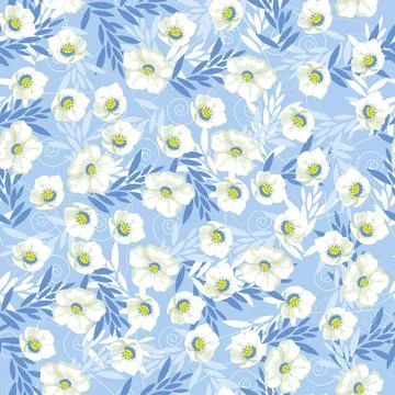 Vector seamless pattern with hand-drawn flowers Stock Illustration