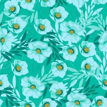 Vector seamless pattern with hand-drawn flowers Stock Illustration