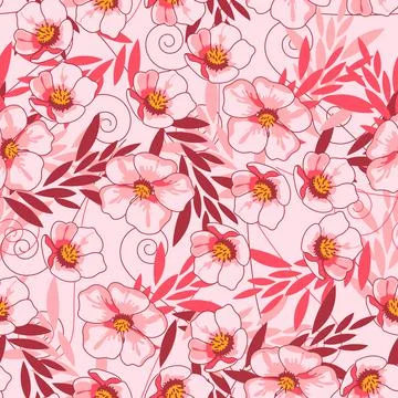 Vector seamless pattern with hand-drawn flowers Stock Illustration