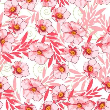 Vector seamless pattern with hand-drawn flowers Stock Illustration