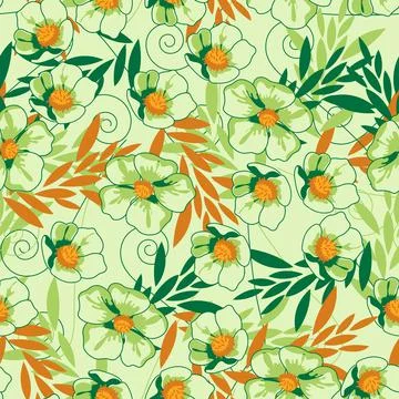 Vector seamless pattern with hand-drawn flowers Stock Illustration