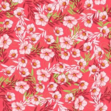 Vector seamless pattern with hand-drawn flowers Stock Illustration