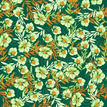 Vector seamless pattern with hand-drawn flowers Stock Illustration