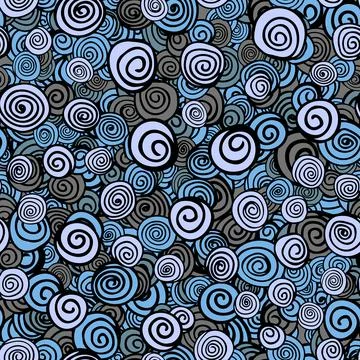 Vector seamless pattern with hand drawn abstract circles, curl, spural on whi Stock Illustration