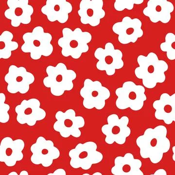 Vector seamless pattern with hand drawn abstract flower on red background. Cu Illustrazione stock