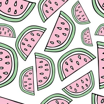 Vector seamless pattern with hand-drawn watermelon on white background Stock Illustration
