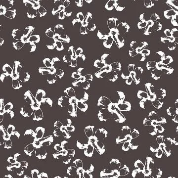 Vector seamless pattern with hand-drawn flowers on brown background. Stock Illustration