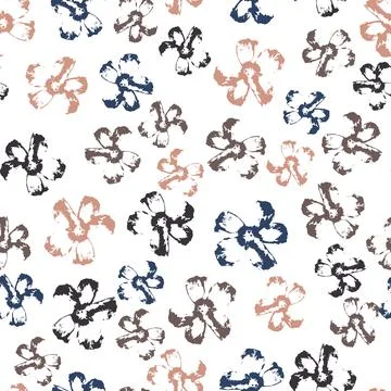 Vector seamless pattern with hand-drawn flowers on white background. Stock Illustration