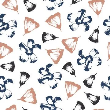 Vector seamless pattern with hand-drawn flowers on white background. Stock Illustration