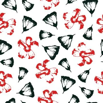 Vector seamless pattern with hand-drawn flowers on white background. Stock Illustration