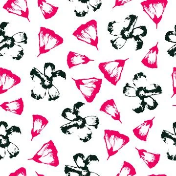 Vector seamless pattern with hand-drawn flowers on white background. Stock Illustration