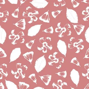 Vector seamless pattern with hand-drawn flowers and leaves on pink tender bac Stock Illustration