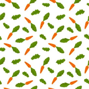 Vector seamless pattern with hand drawn cartoon carrot and lettuce leaf Stock Illustration