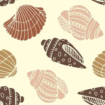 Vector seamless pattern with hand drawn scallop seashells, sea elements and star Illustrazione stock