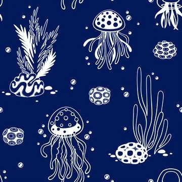 Vector seamless pattern hand drawn seabed-3 Stock Illustration