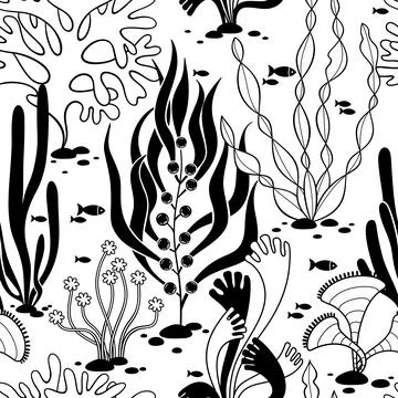 Vector seamless pattern hand drawn seabed-4 Stock Illustration