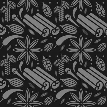 Vector seamless pattern with hand drawn spices. Beautiful food vector design  Illustrazione stock