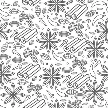 Vector seamless pattern with hand drawn spices. Beautiful food vector design  Stock Illustration