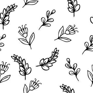 Vector seamless pattern with hand drawn herbs and flowers on white background Illustrazione stock