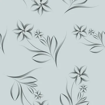 Vector seamless pattern with hand drawn black flowers on gray background Stock Illustration