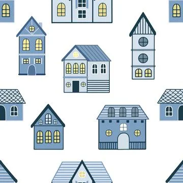 Vector Seamless pattern with hand drawn tree and house. Great for fabric イラスト素材