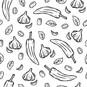 Vector seamless pattern hand-drawn product illustration for Italian cuisine.  Illustrazione stock