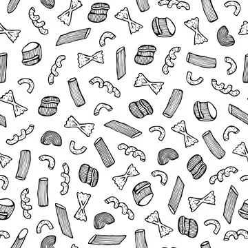 Vector seamless pattern of hand-drawn illustrations of Italian cuisine. Pasta Illustrazione stock