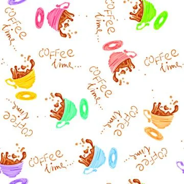 Vector seamless pattern with hand drawn coffee cups drawn with marker . Good for イラスト素材