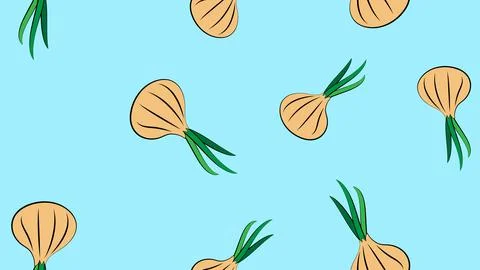 Vector seamless pattern with hand drawn white onion bulbs and spring onions.  Stock Illustration