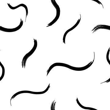 Vector seamless pattern with hand-drawn black brush strokes. Abstract chaot.. Stock Illustration