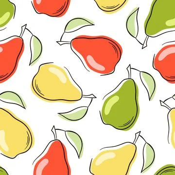 Vector seamless pattern with hand drawn pears. Line art vector illustration Stock Illustration