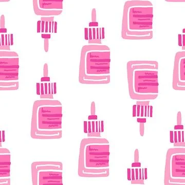 Vector seamless pattern of hand drawn doodle sketch oil essence pink bottle Stock Illustration
