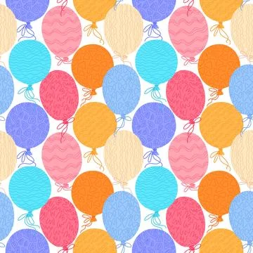 Vector seamless pattern with hand drawn ornamental balloons. Hand drawn fes.. Stock Illustration