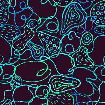 Vector seamless pattern with hand drawn organic abstract shapes. Linear color Stock Illustration