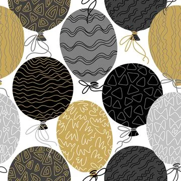 Vector seamless pattern with hand drawn ornamental balloons. Hand drawn sur.. Stock Illustration