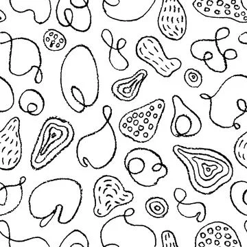 Vector seamless pattern with hand drawn organic abstract shapes. Linear one.. Stock Illustration